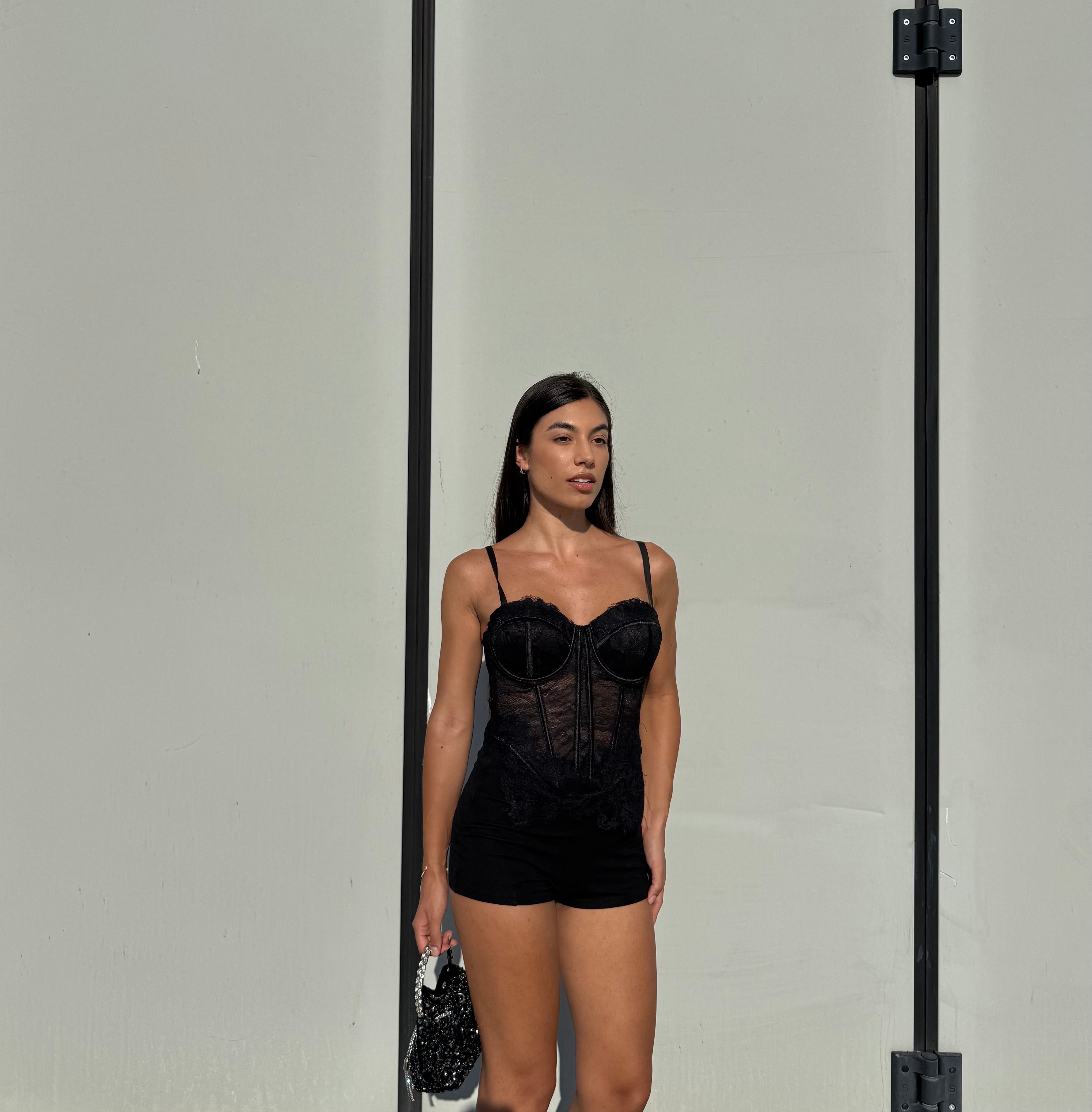 CORSETTO IN PIZZO - NERO