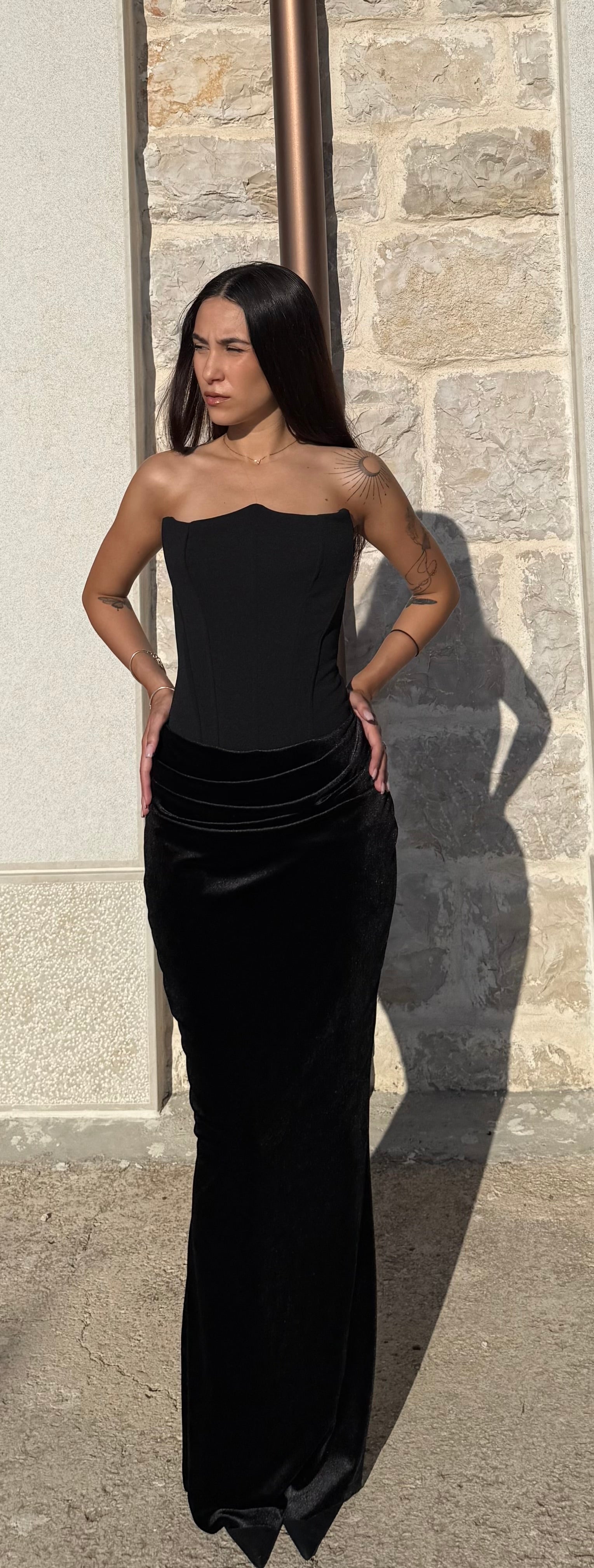 ABITO LONGUETTE CON CORSETTO - NERO