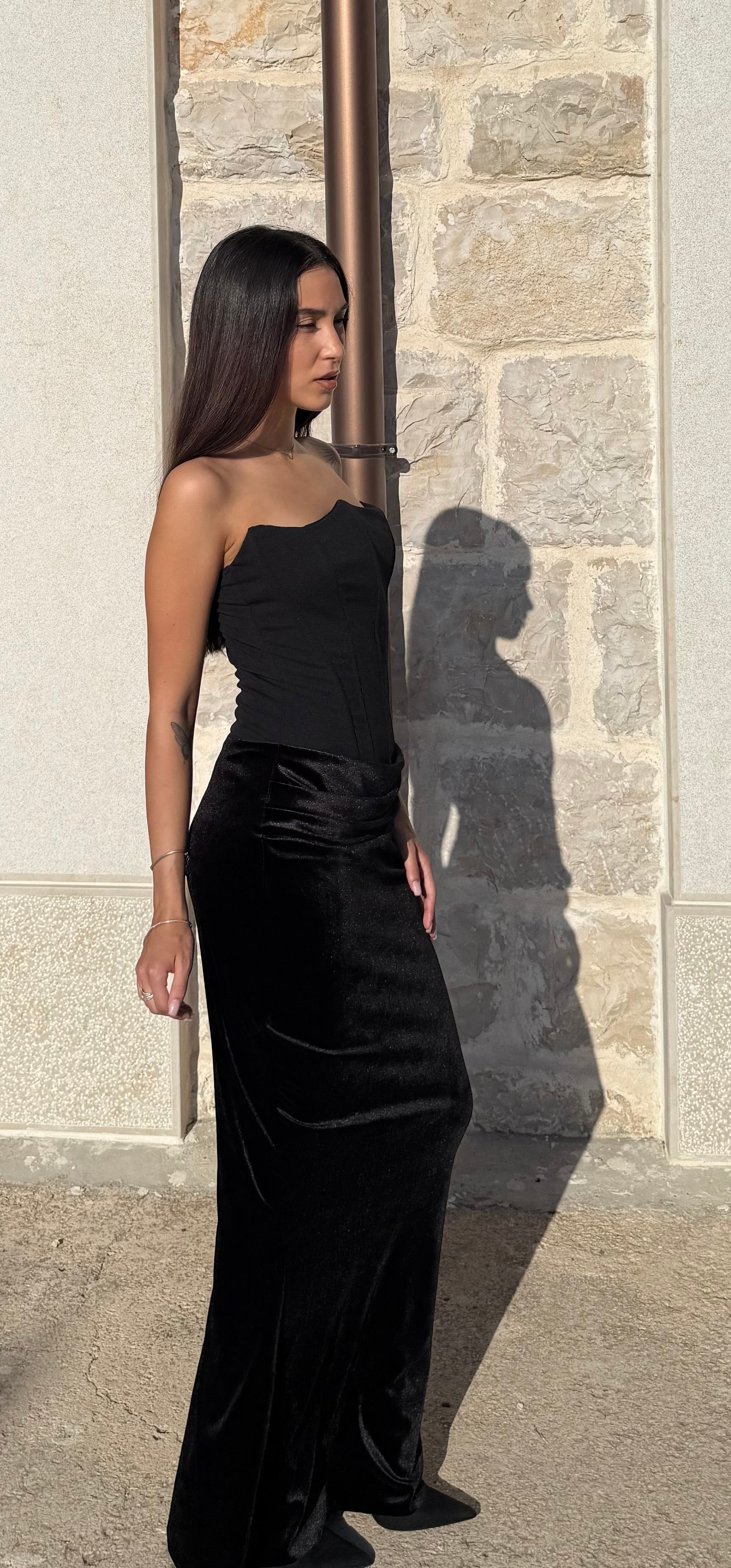 ABITO LONGUETTE CON CORSETTO - NERO