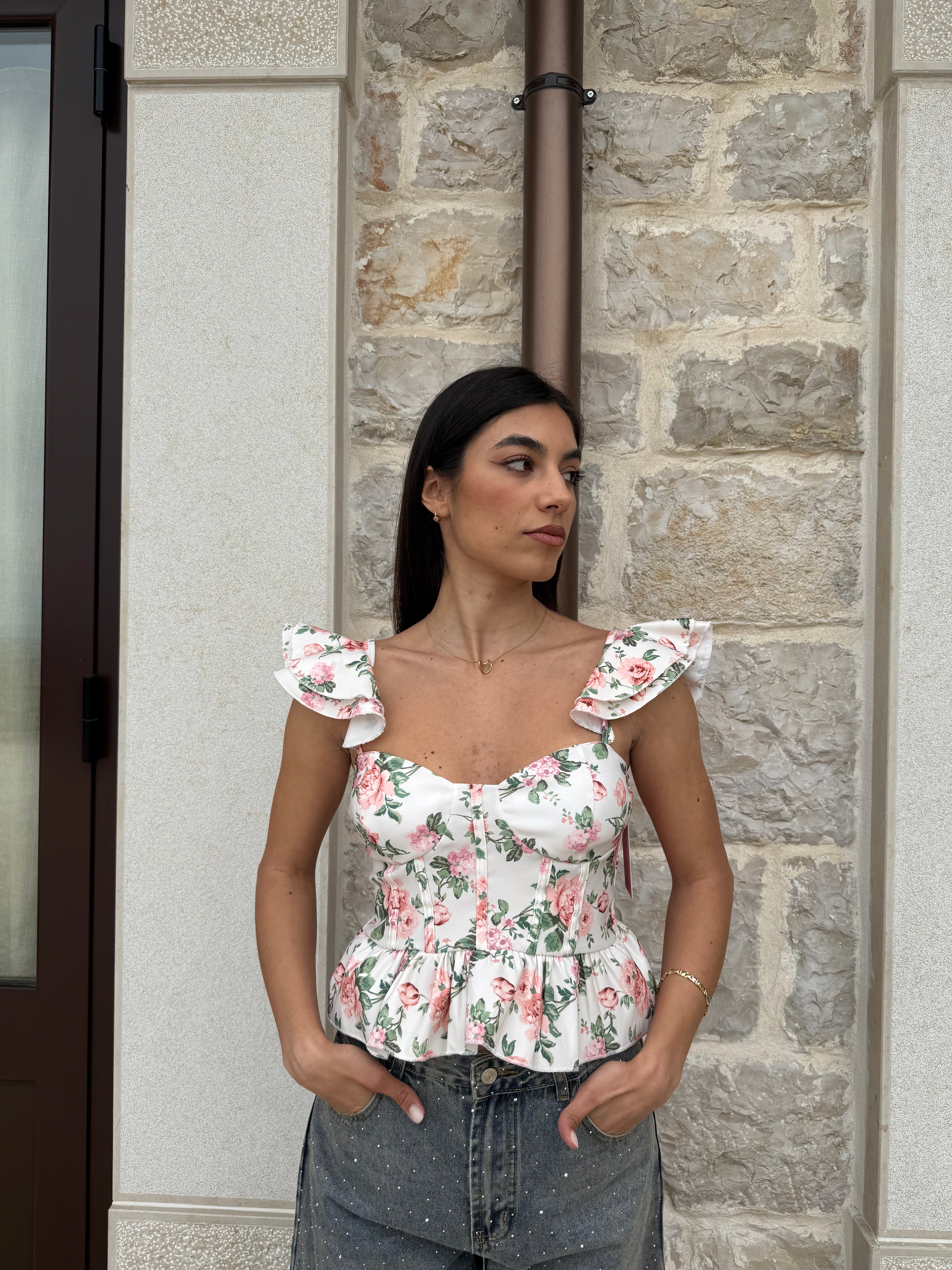 CORSETTO FLOWER - BIANCO