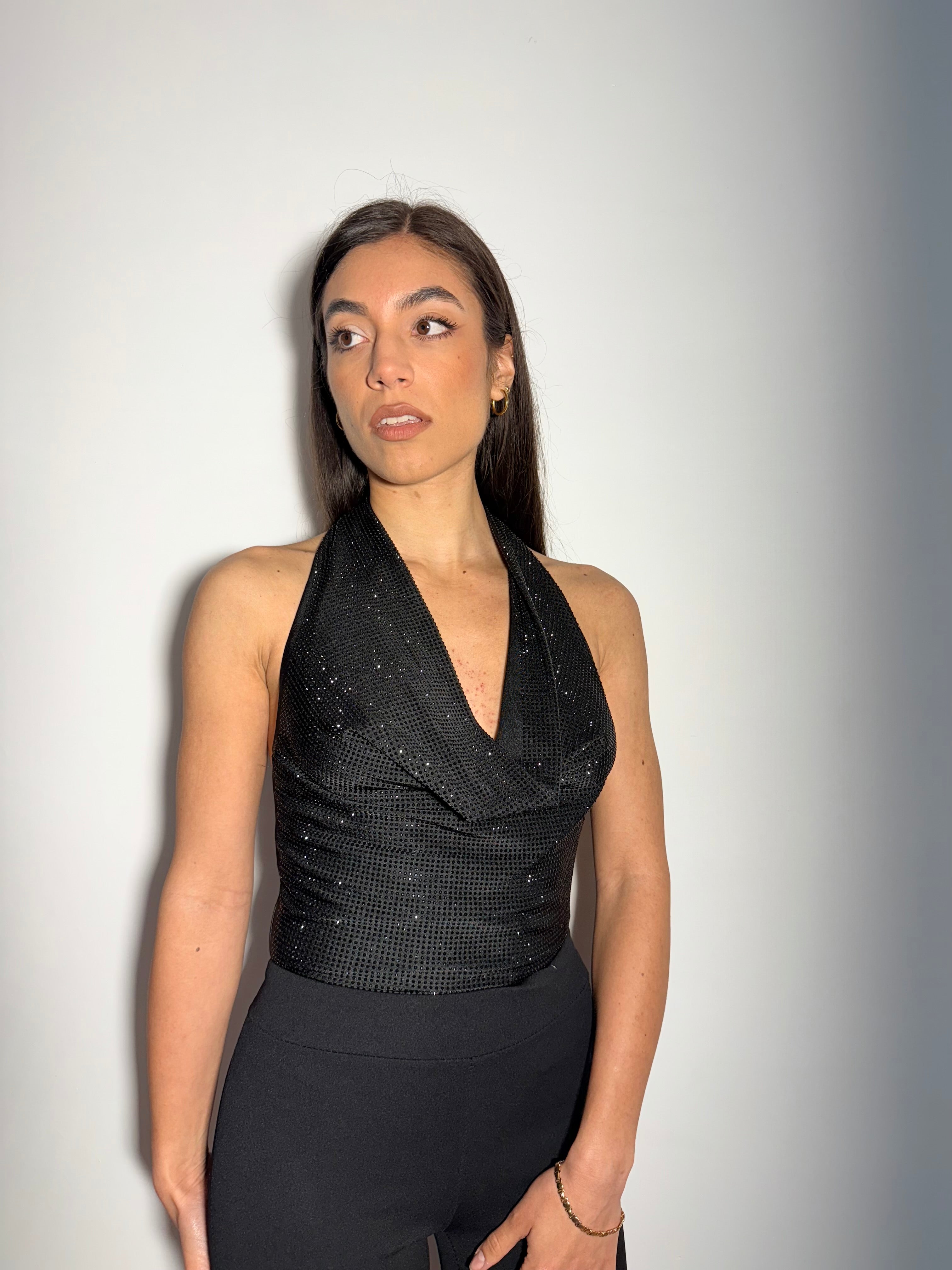BODY CON STRASS - NERO