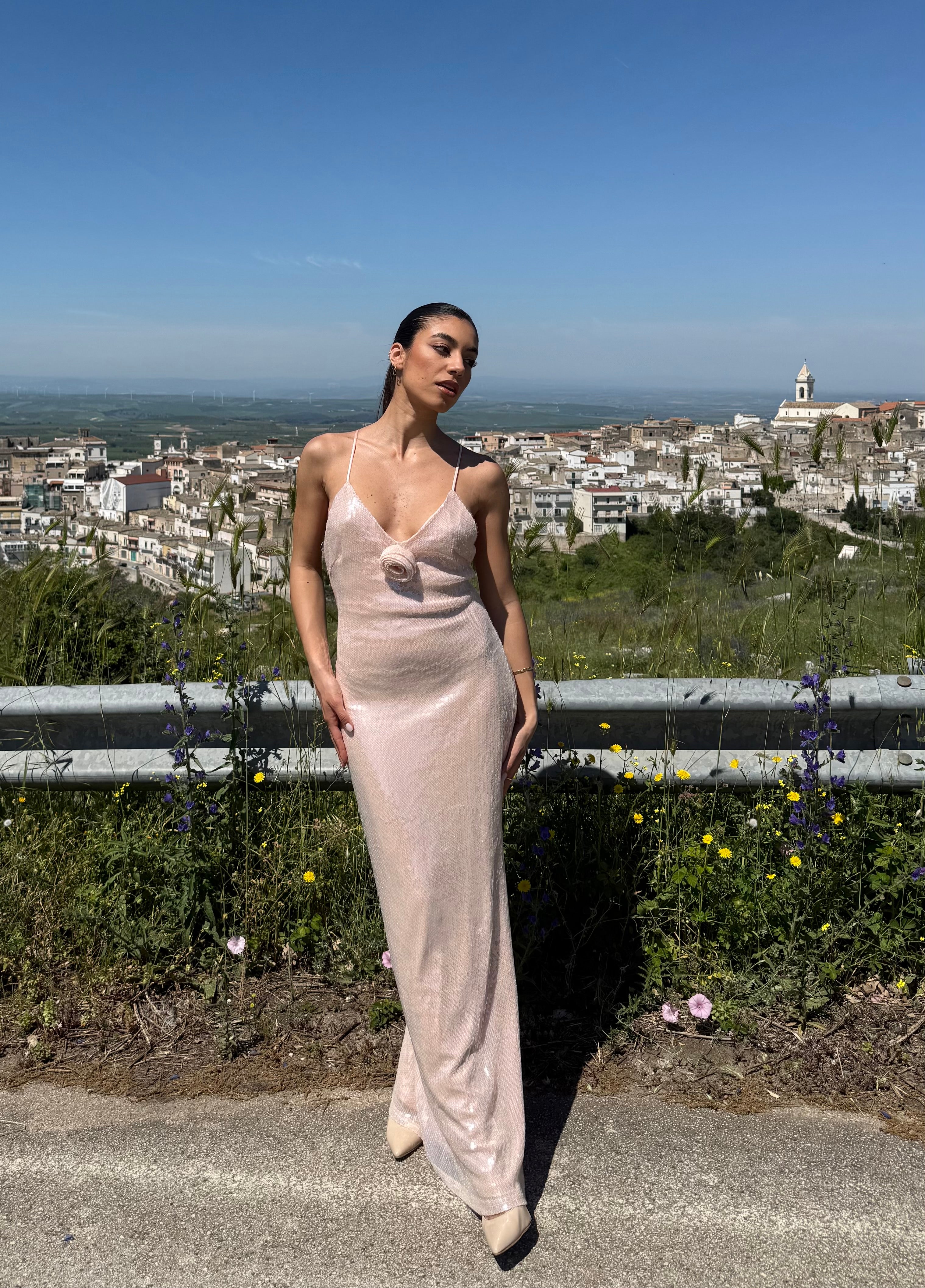 ABITO CON PAILLETTES OPHIDIA - ROSA