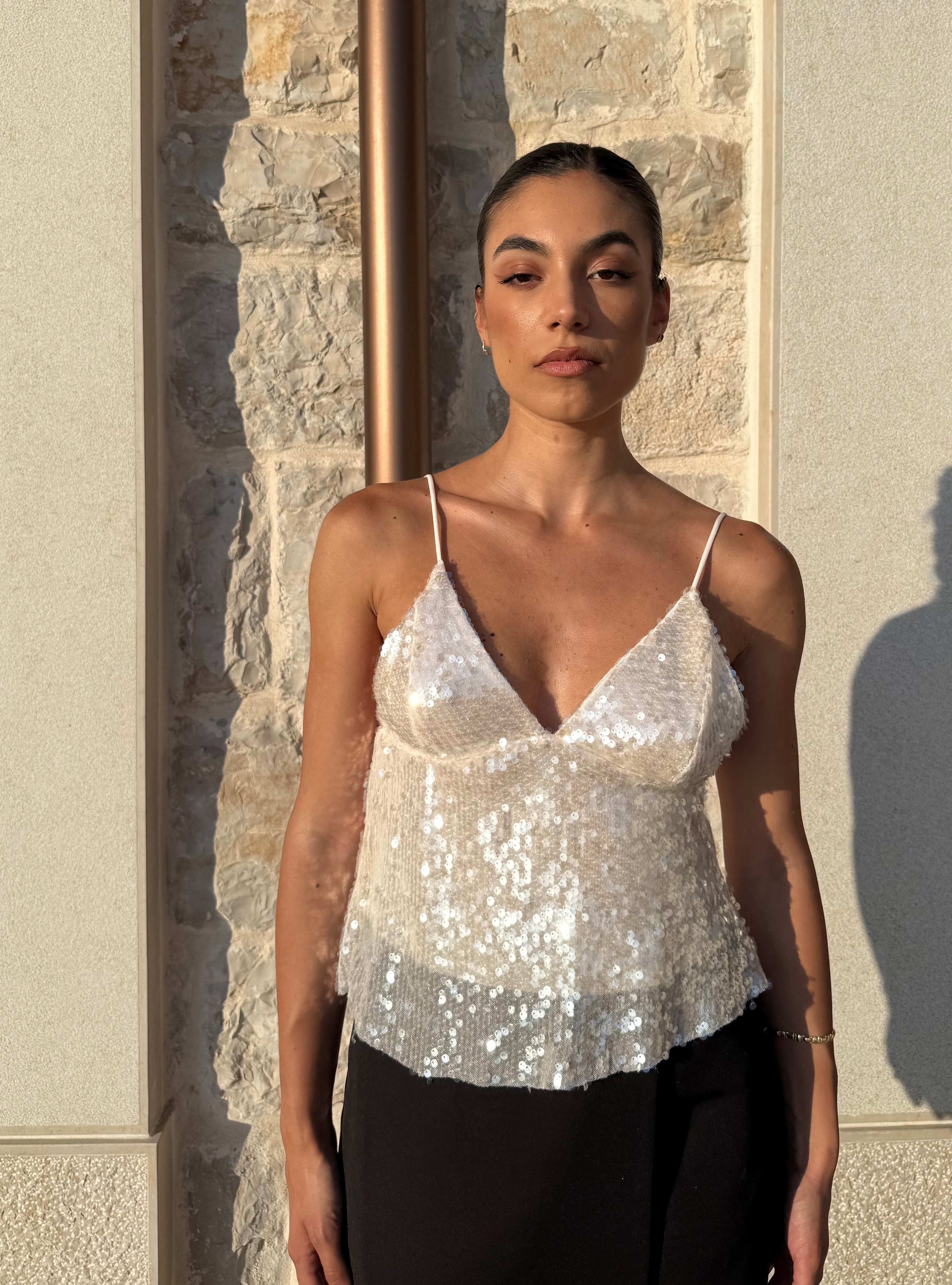TOP SHIMMER - BIANCO