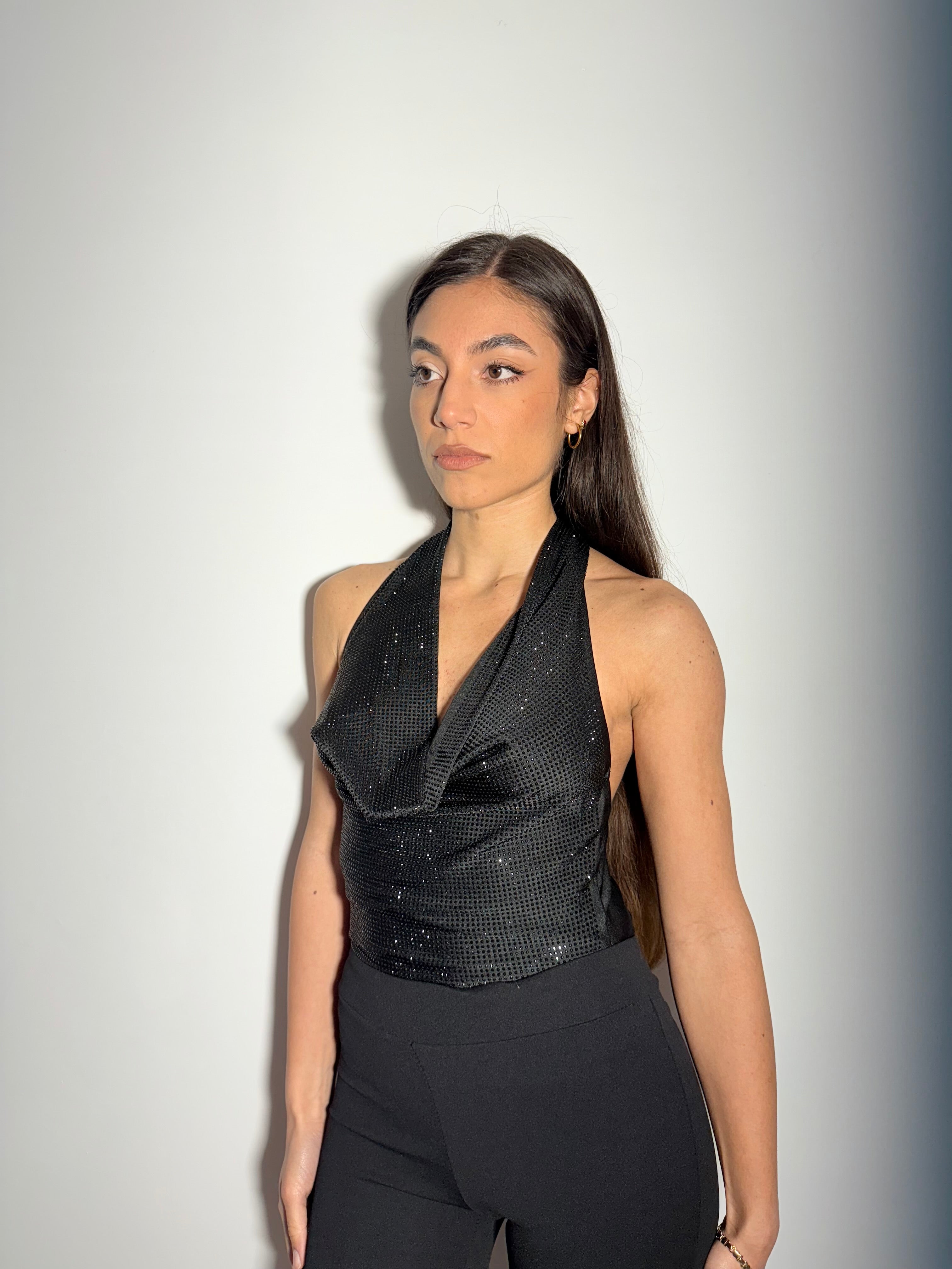 BODY CON STRASS - NERO