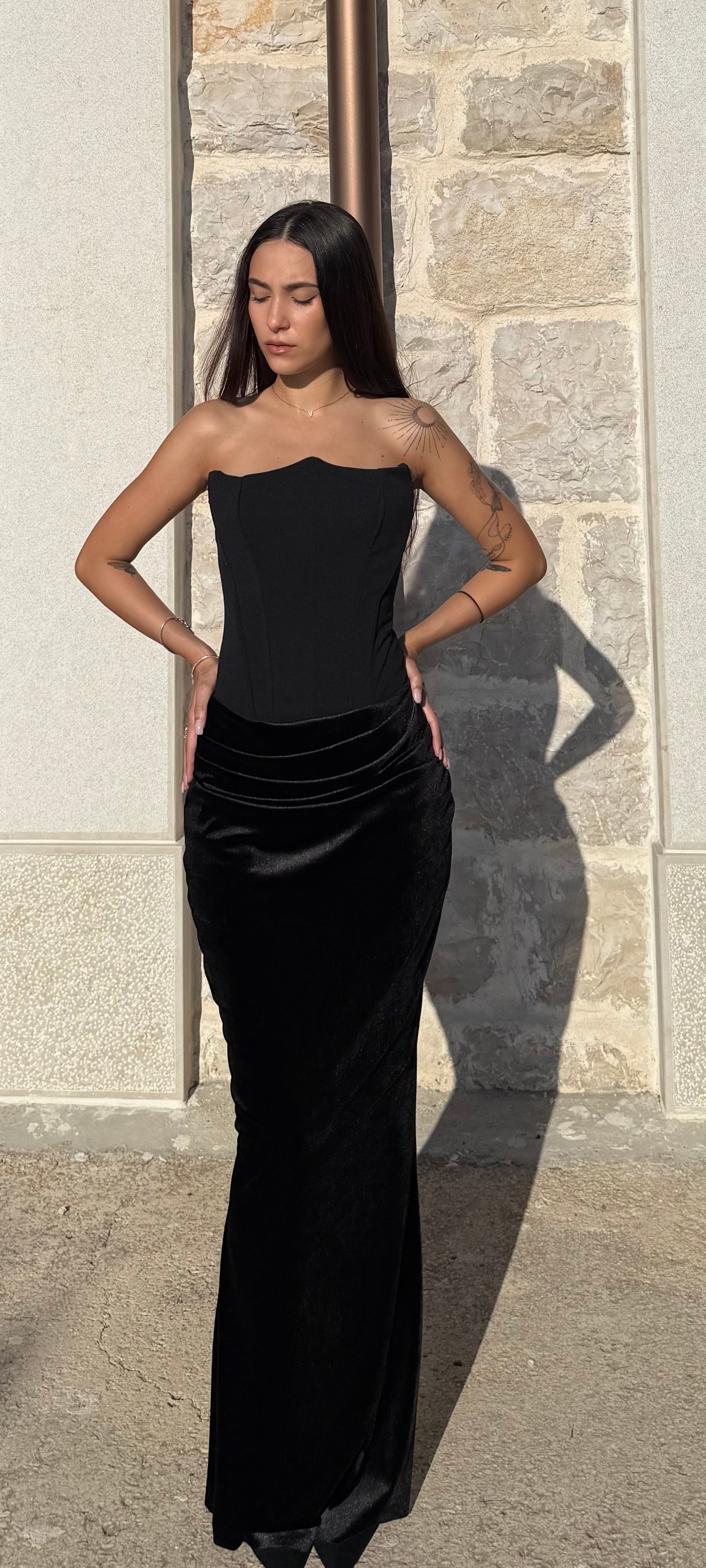 ABITO LONGUETTE CON CORSETTO - NERO