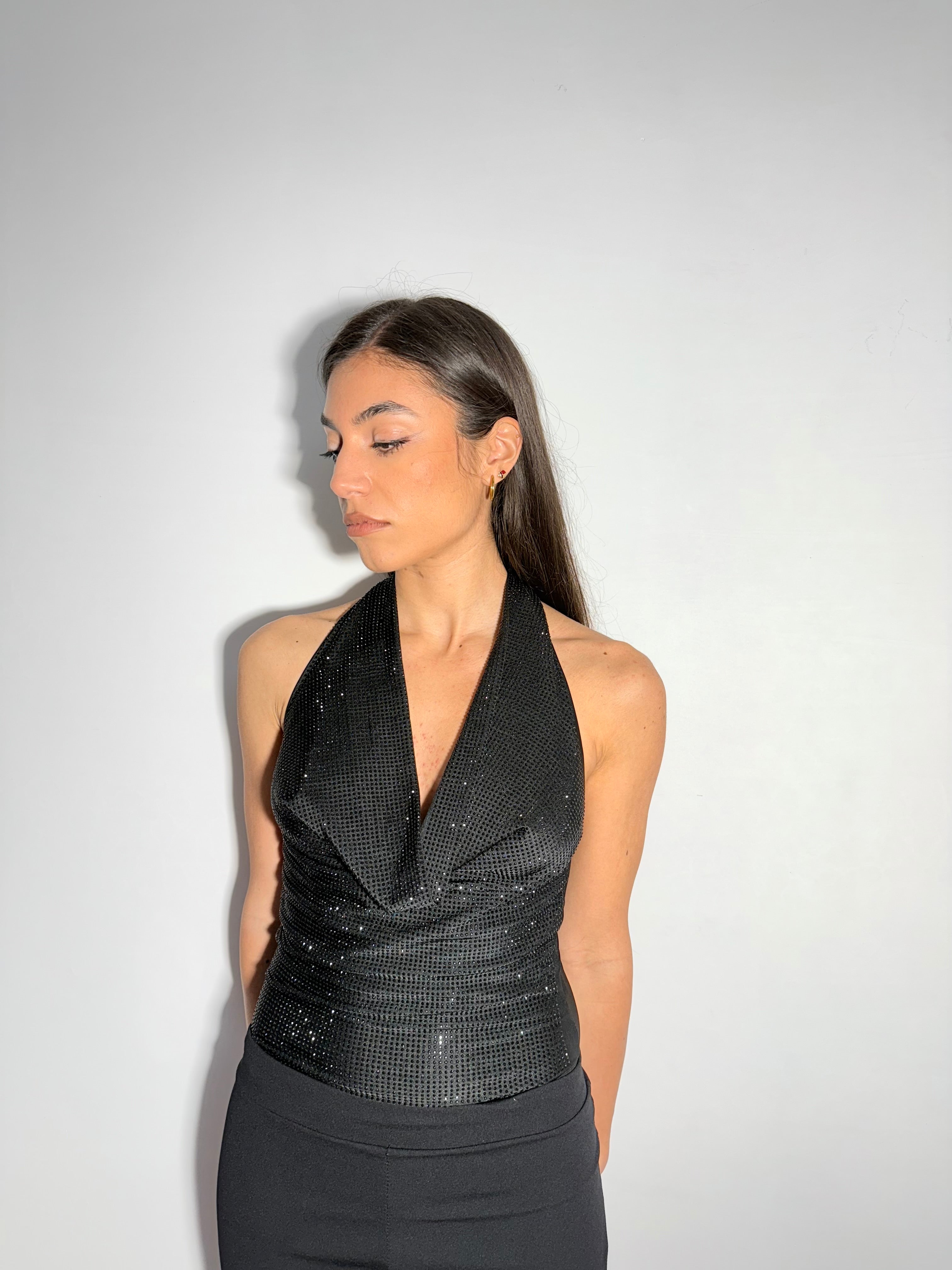 BODY CON STRASS - NERO